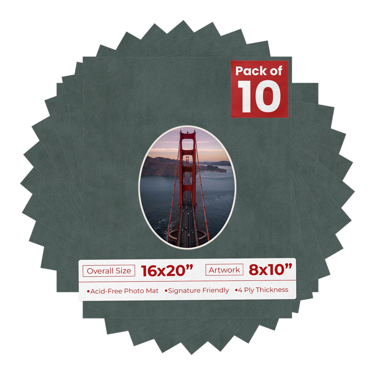 Dark Grey Suede Mat Board for 16x20 Frames - Oval Opening for 8x10 Photos